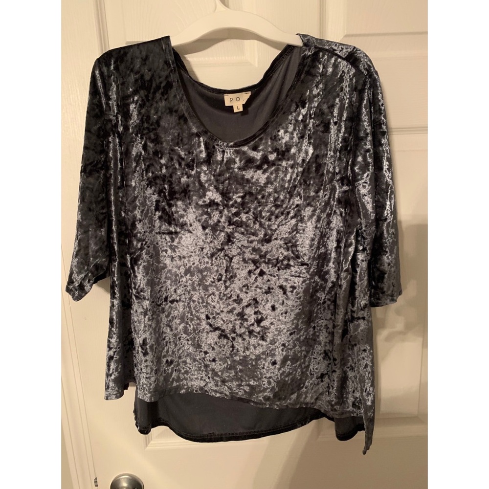 POL Blue Crushed Velvet Boxy Tee